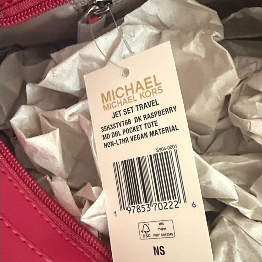 Michael Kors Jet Set Travel Dk Rasberry Leather Tote - Picture 4 of 8